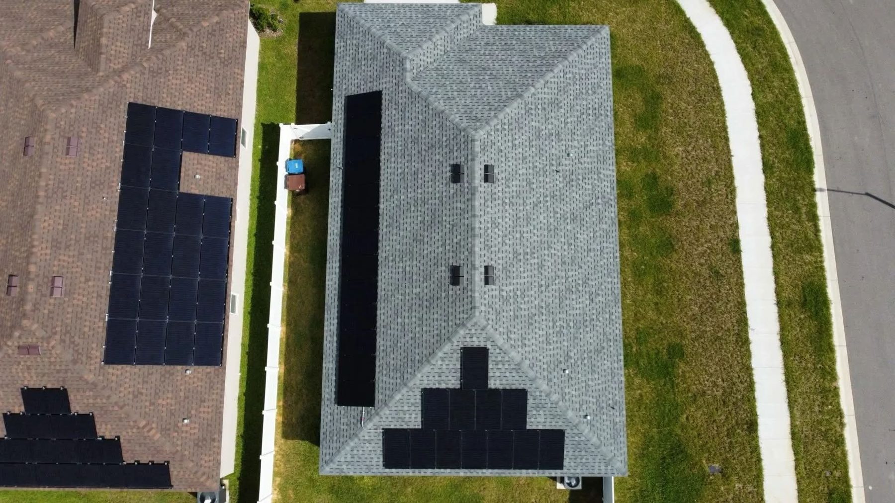Aerial view of a rooftop solar array